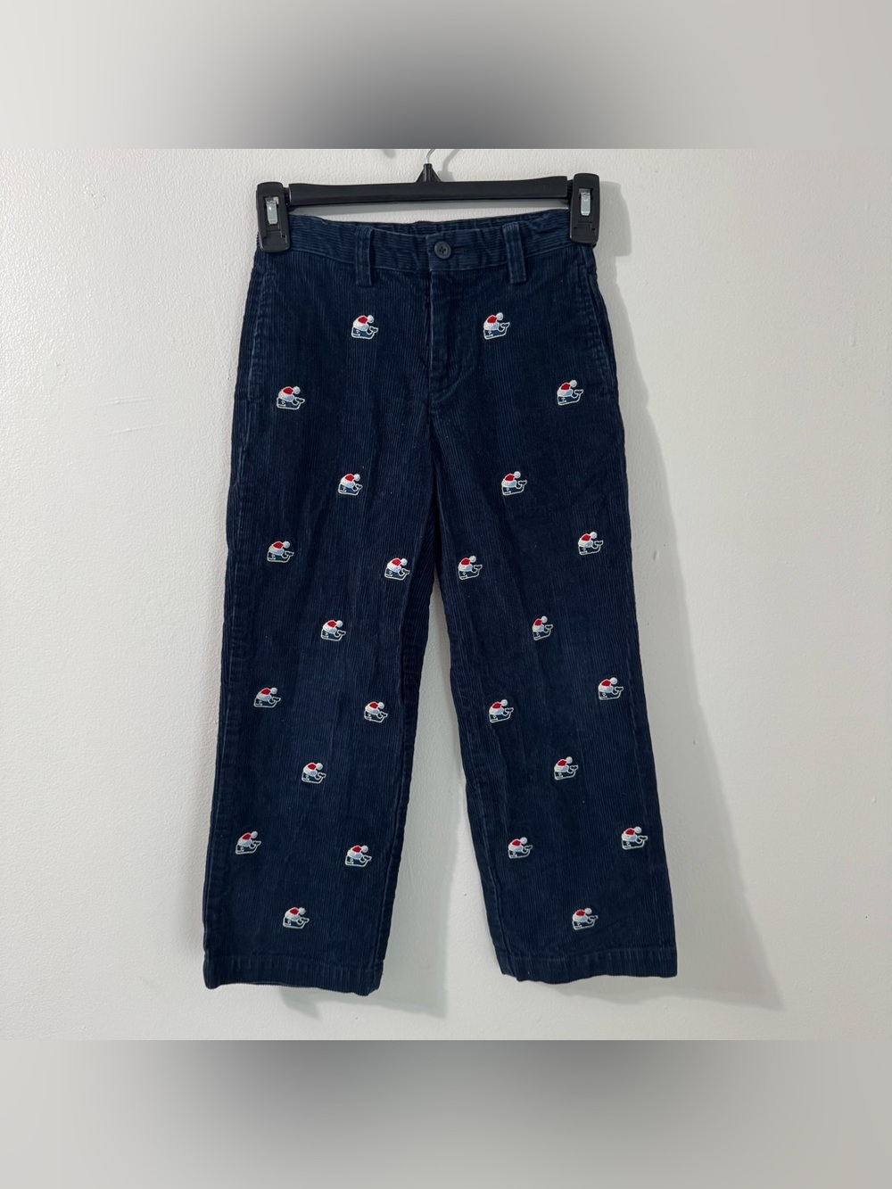 Vineyard Vines Boys Cotton Santa Whale Navy Embroidered Corduroy Pants